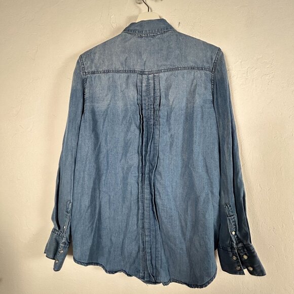 Sundance Womens Blue Tencel Pintuck Pleated Button-Up Long Sleeve Shirt Large - Picture 2 of 7